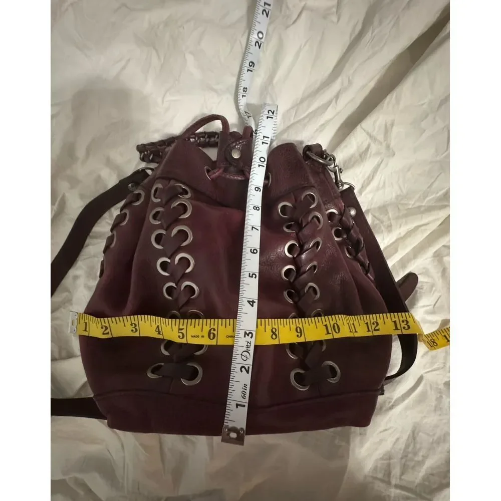 Patricia Nash Martina crossbody drawstring bag grommets and lacing burgundy red - Picture 10 of 12